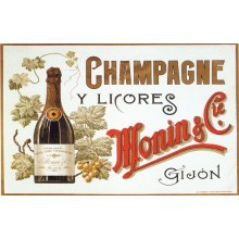 Postal Metalica Champagne y licores Monin