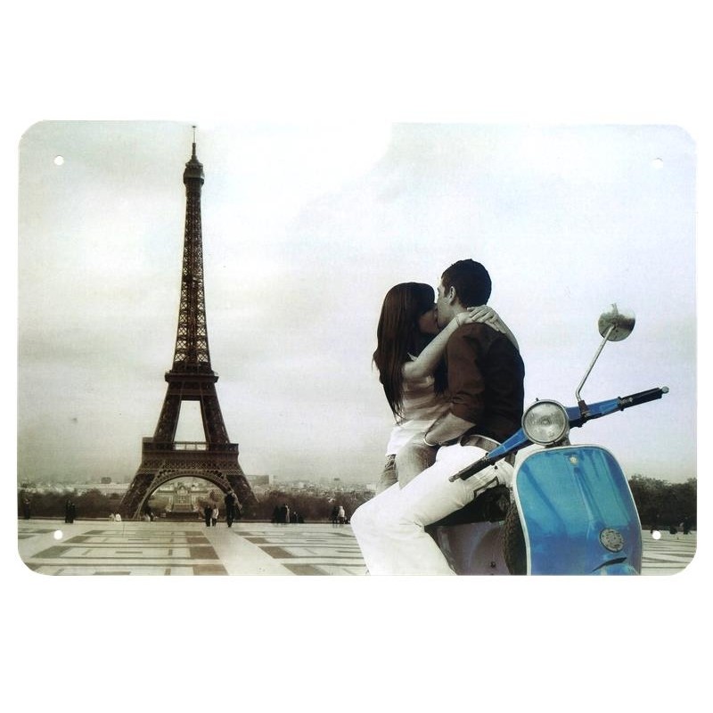Placa metálica scooter Vespa en Paris 