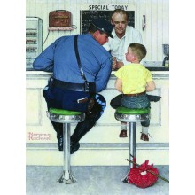 Postal Metalica Norman Rockwell policia y niño